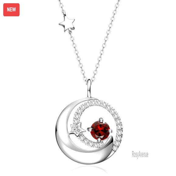925 Sterling Silver Moon Star Pendant Necklace Adjustable Chain 16+2